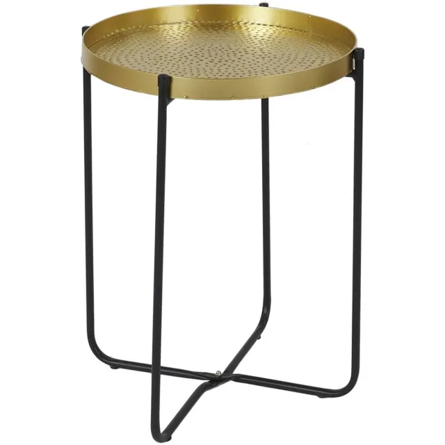 HOME DECO FACTORY Bijzettafel - goudkleurig met zwart - metaal - D35 cm - plantverhoger - buiten en binnen