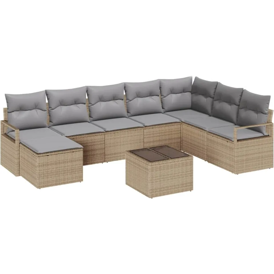 vidaXL Bankstel 9 st Beige poly rattan
