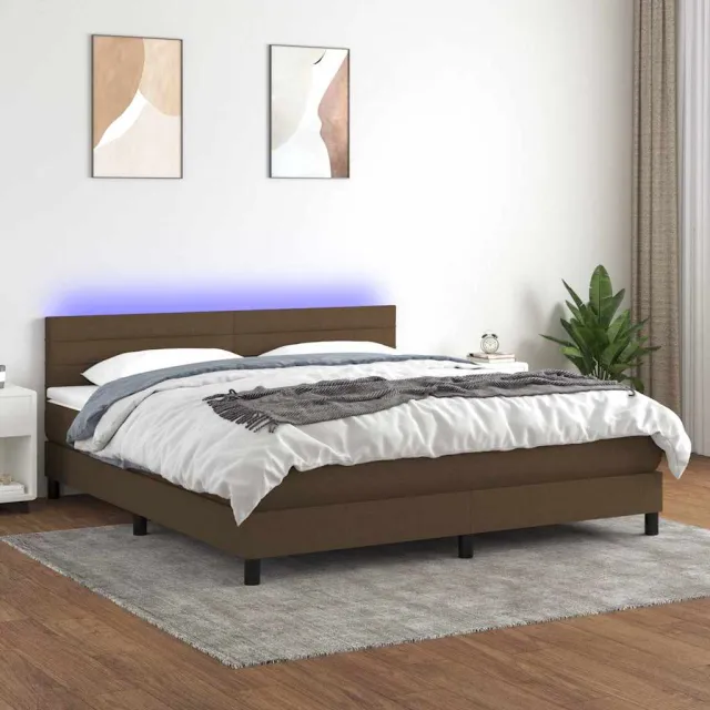 vidaXL Boxspring met matras en LED stof donkerbruin 180x200 cm bruin