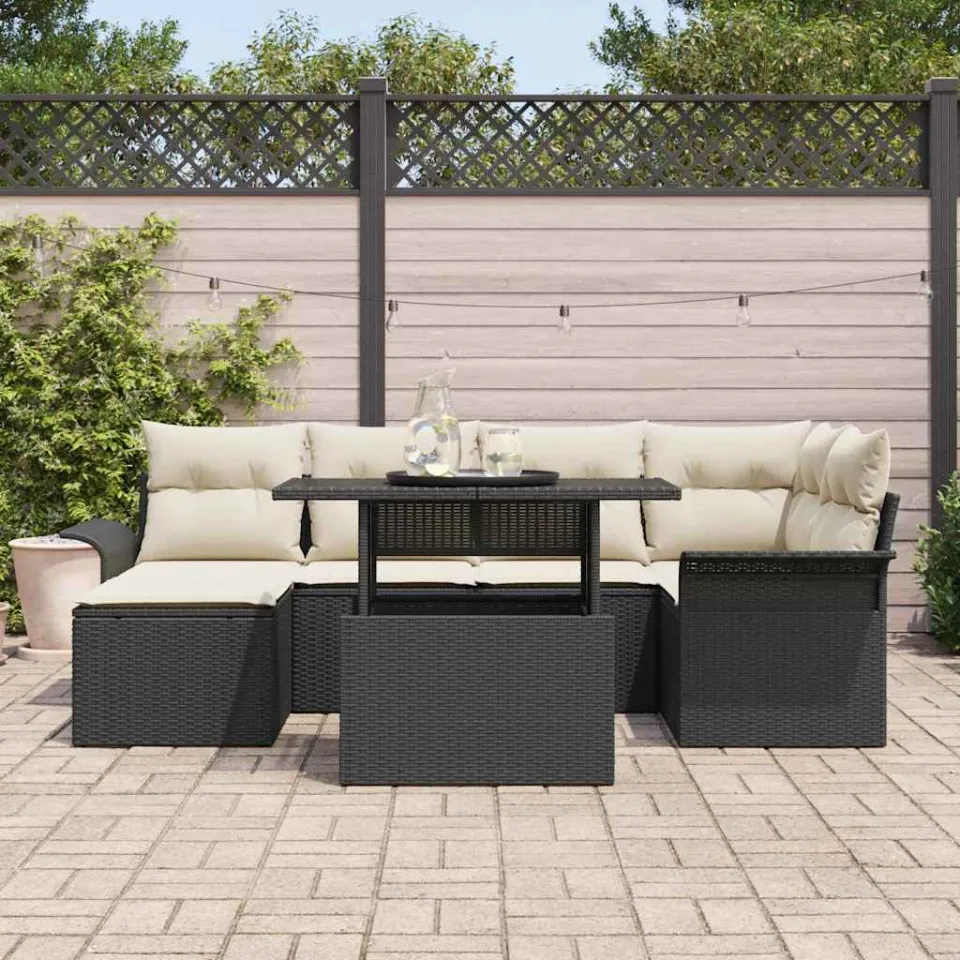 vidaXL Tuin Sofa Set 7 st Zwart Poly riet, foto 3