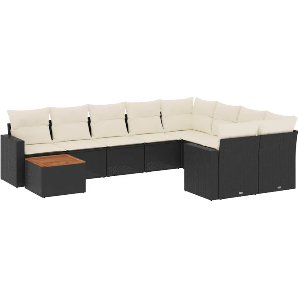 vidaXL 10-delige Loungeset met kussens poly rattan zwart, foto 3