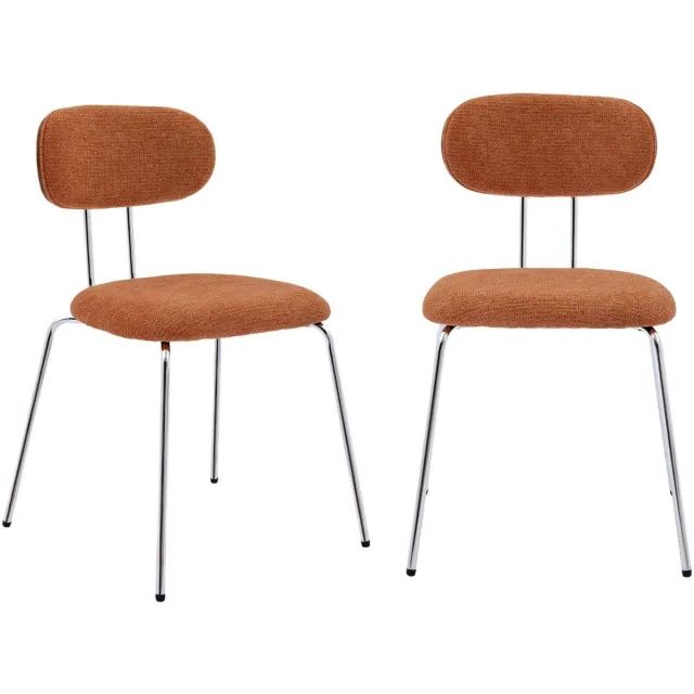 sweeek 2 stoelen gebogen hout walnootkleur en waterafstotende stof, poten chroom metaal - l 45 x b 55 x h 80cm - erin