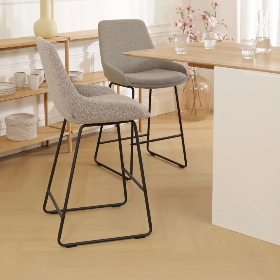Nolon Nino-Isa barkruk bouclé taupe - zwart onderstel - 65 cm, foto 2