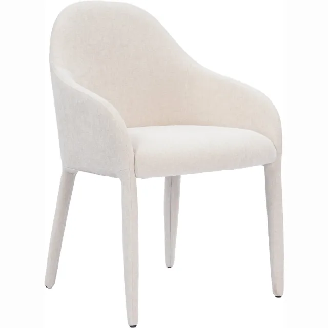 Goossens Eetkamerstoel Loes - Beige - Stof - Met Armleuning