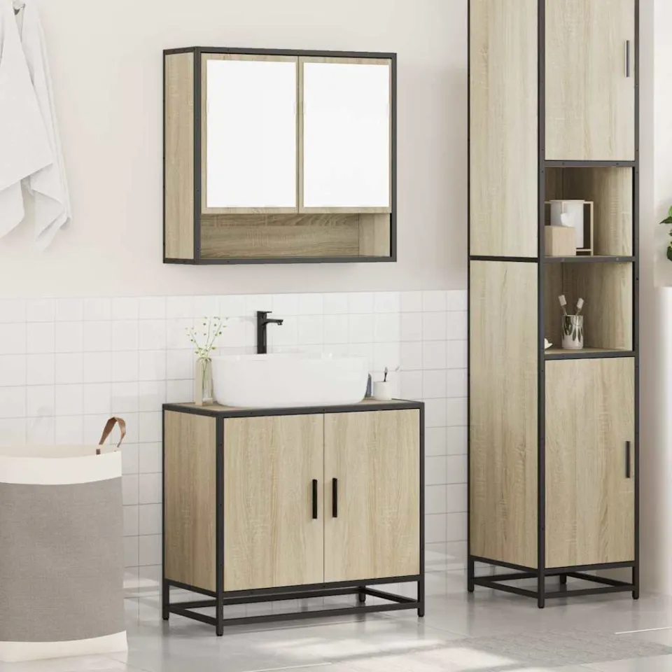 vidaXL 2-delige Badkamermeubelset bewerkt hout sonoma eikenkleurig, foto 2