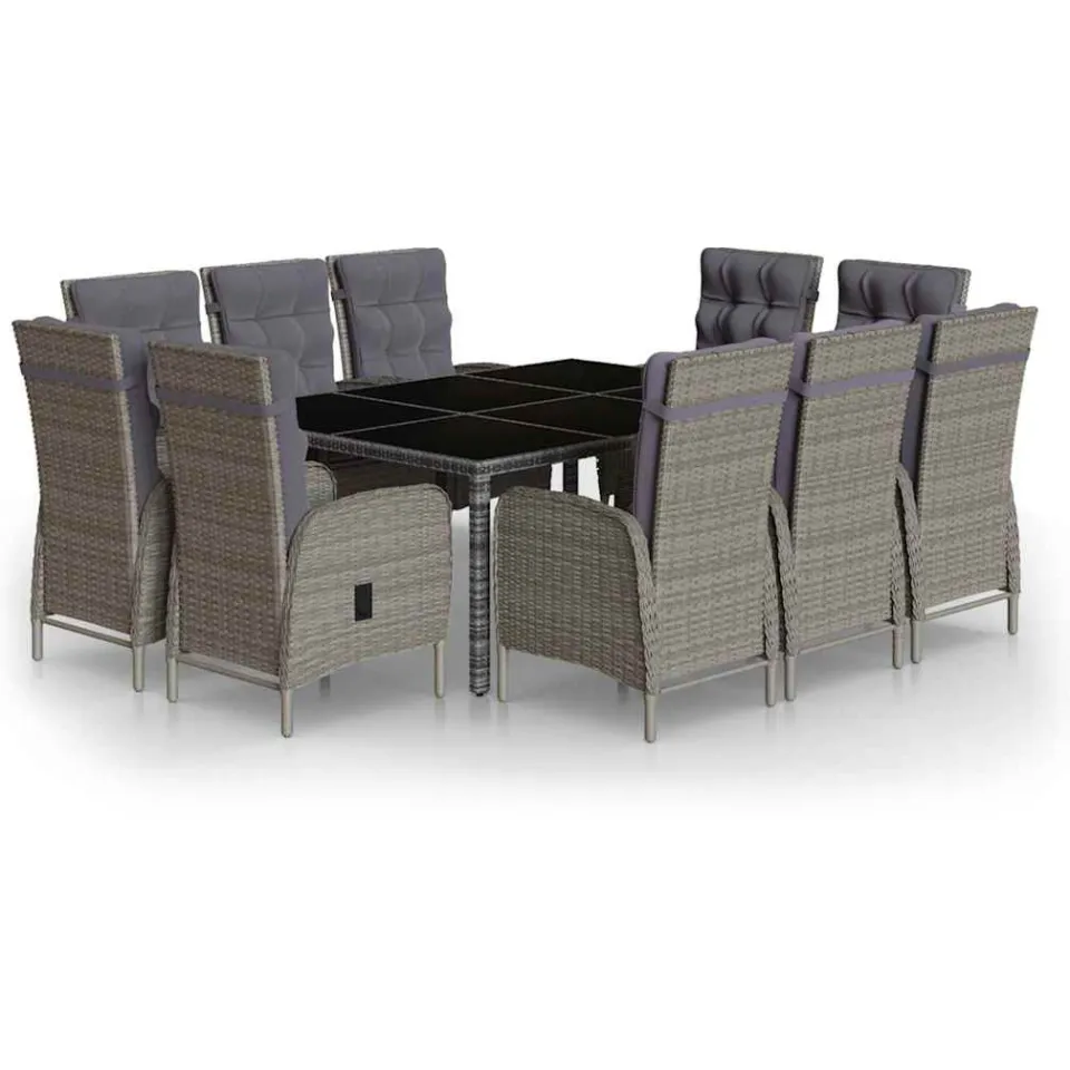 vidaXL 11-delige Tuinset poly rattan grijs, foto 3