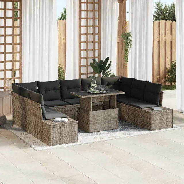 vidaXL Tuin Sofa Set 10 st Grijs poly rattan, foto 2