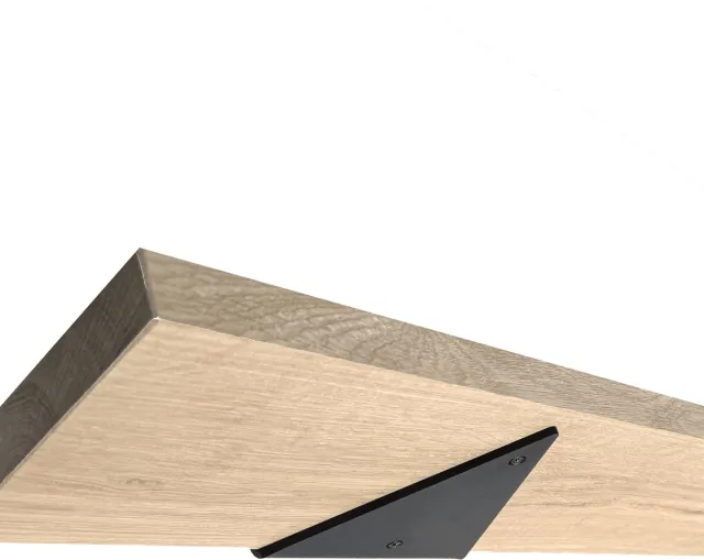 GoudmetHout Wandplank Industrieel - 140 x 15 cm Muurplank - Eiken Hout - Decoratie Wandrek & Boekenrek - Hangplank Keuken - Wall Shelf + 2 Driehoekvormige Mat Zwarte Plankdragers van Staal Licht eiken, mat zwart