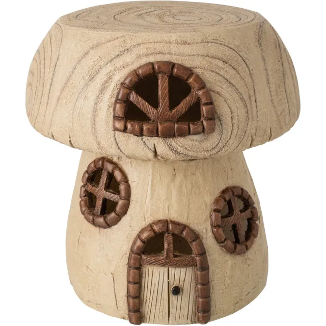 J-Line Bijzettafel met paddenstoel en huis - magnesium - naturel/bruin