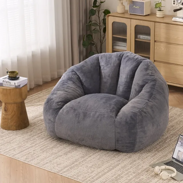 Ropilly Zitzak voor volwassenen - Fluffy loungestoel nepbont - Met rugleuning - Woonkamer & slaapkamer - Grote zitzak lichtgrijs