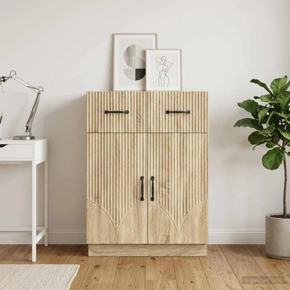 vidaXL Dressoir met lade Sonoma Eiken 66 x 34,5 x 87 cm Bewerkt hout, foto 3