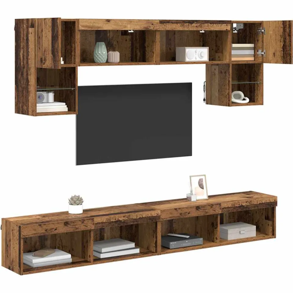 vidaXL TV Wand Eenheden met LED 6 st Oud Hout Bewerkt hout bruin, foto 2