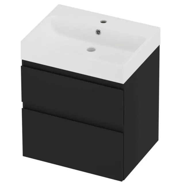 Proline Podium Badmeubelset Polystone Loft 1 Kraangat Asymmetrisch 60x46x70 cm Mat White Mat Zwart