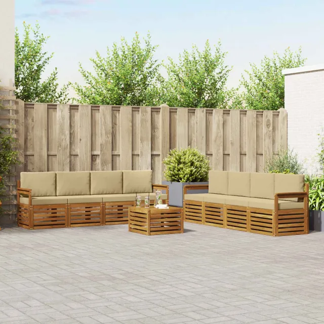 vidaXL Buiten bankenset 9 st 8-zits Natuurlijk en Beige