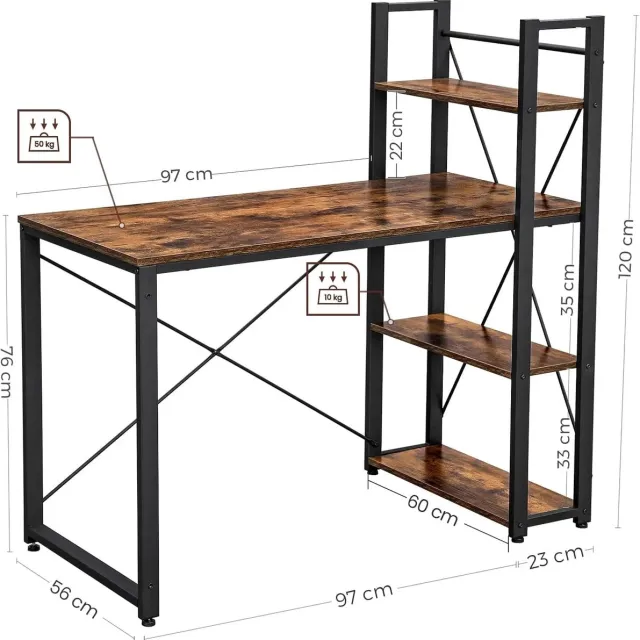 Lamor Bureau - Computertafel - Bureaus - Computerbureau - Werkplek - 56 x 120 x 120 cm - Verstelbare poten - Opbergruimte Bruin Zwart