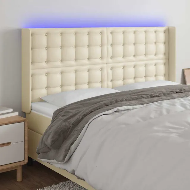 vidaXL Hoofdbord LED 183x16x118/128 cm kunstleer crèmekleurig