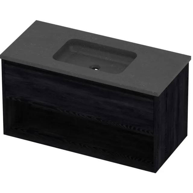 Proline Rollo Badmeubelset Hardsteen Elegant Schap 100x46x54 cm Blue Stone Black Oak Eiken