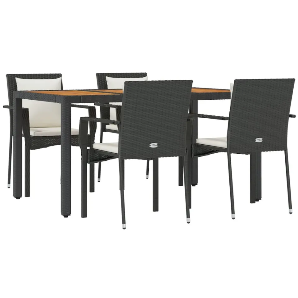 vidaXL 5-delige Tuinset met kussens poly rattan zwart, foto 3