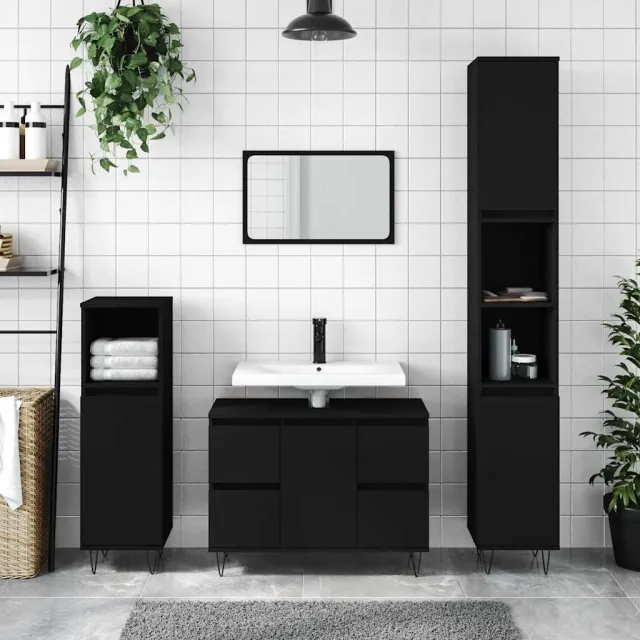 vidaXL Badkamerkast 80x33x60 cm bewerkt hout zwart, foto 2