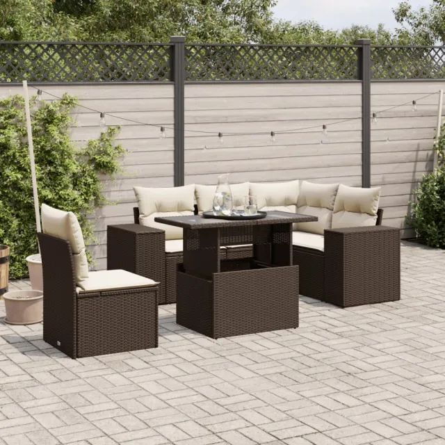 vidaXL 6-delige Loungeset met kussens poly rattan bruin, foto 2
