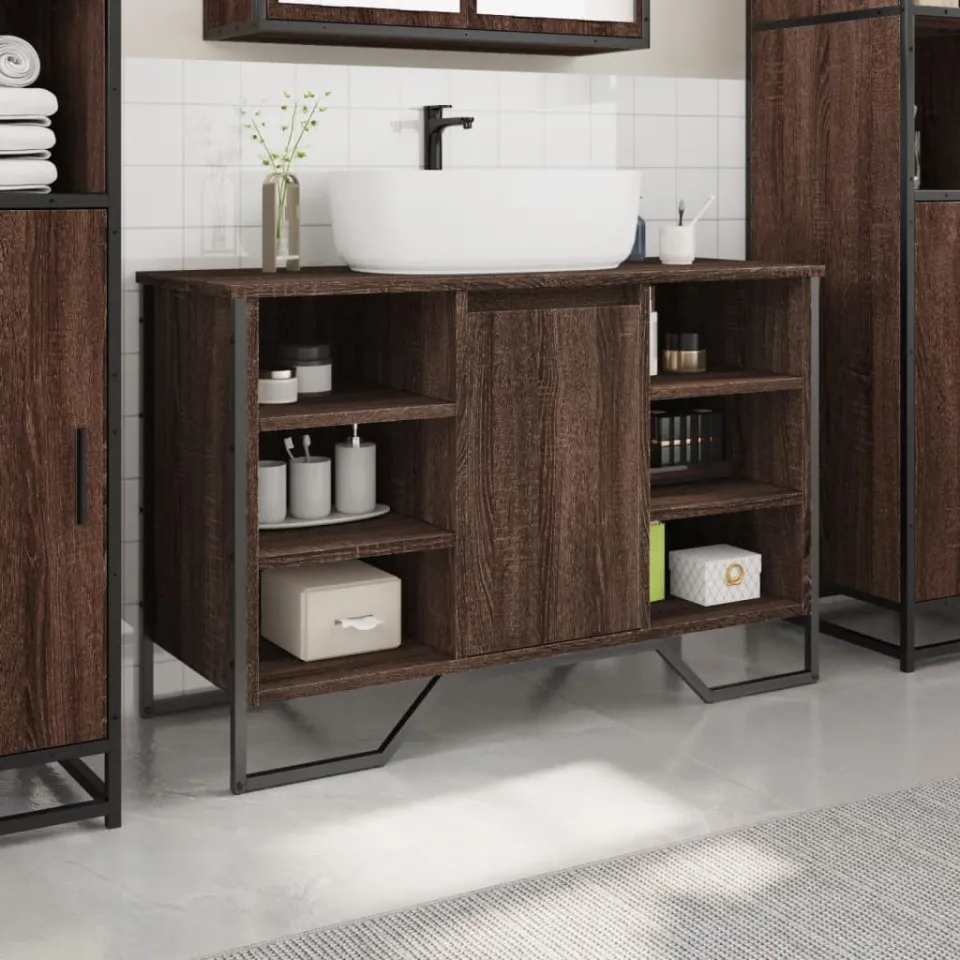 vidaXL Wastafelkast 91x35x60 cm bewerkt hout bruin eikenkleurig, foto 2
