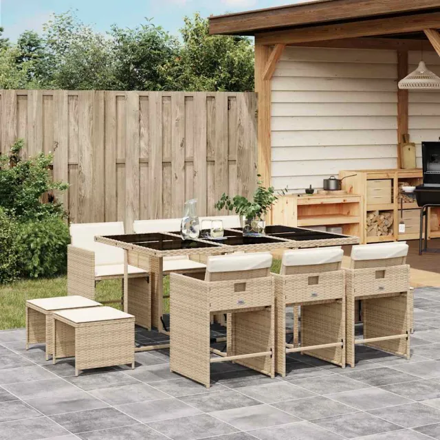vidaXL 11-delige Tuinset met kussens poly rattan beige, foto 2