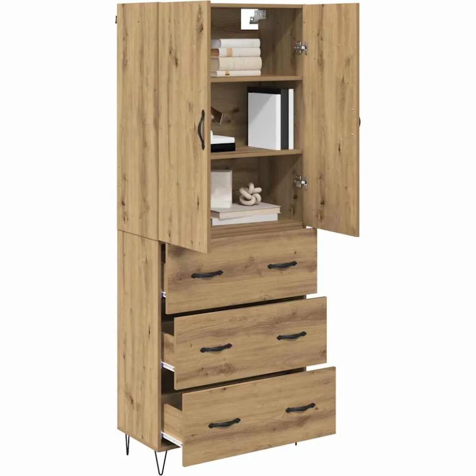 vidaXL Hoge kast 2 st Artisan Eiken 69,5 x 34 x 180 cm Bewerkt hout Bruin