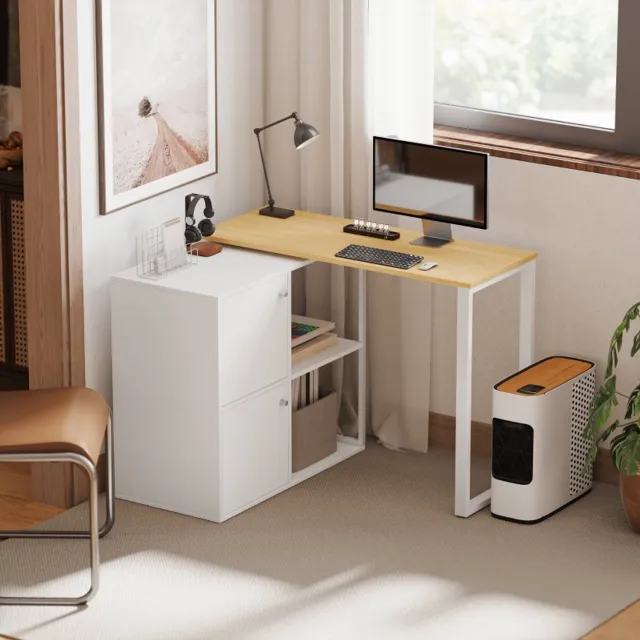 HAUSS SPOLE Hoekbureau - 360 Graden Draaibaar Met Opbergruimte - Voor Werk- En Studeerkamer - Hout - 150x40x75 Cm - Wit
