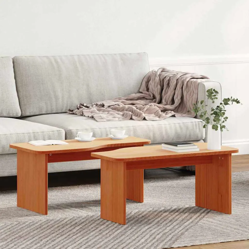 vidaXL Salontafel 2 st Wasbruin 100 x 69 x 35,5 cm Massief grenenhout bruin, foto 4