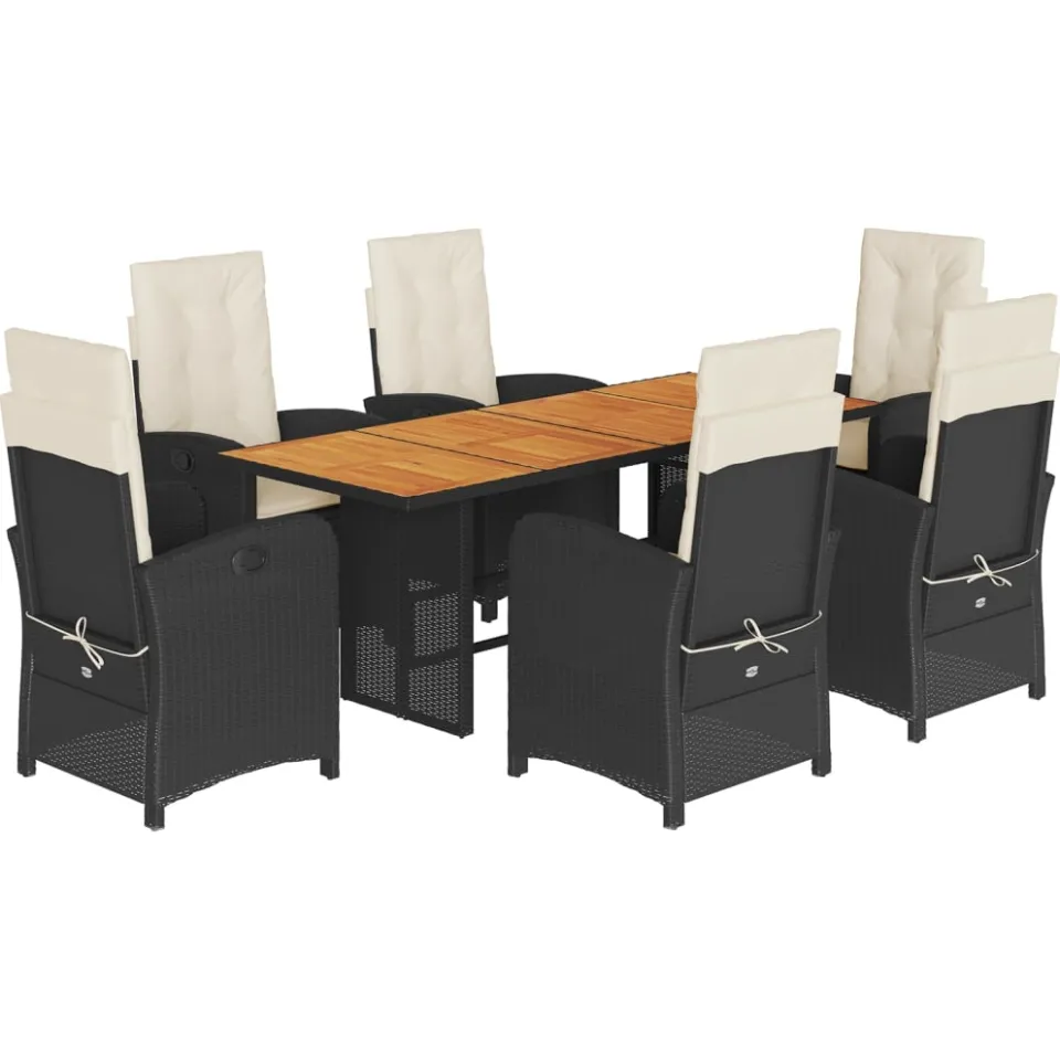 vidaXL 7-delige Tuinset met kussens poly rattan zwart, foto 3