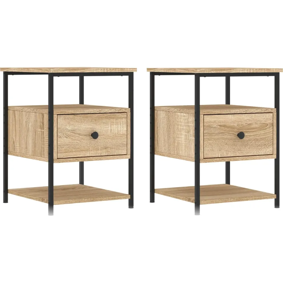 vidaXL Nachtkastjes 2 st 40x42x56 cm bewerkt hout sonoma eikenkleurig, foto 3