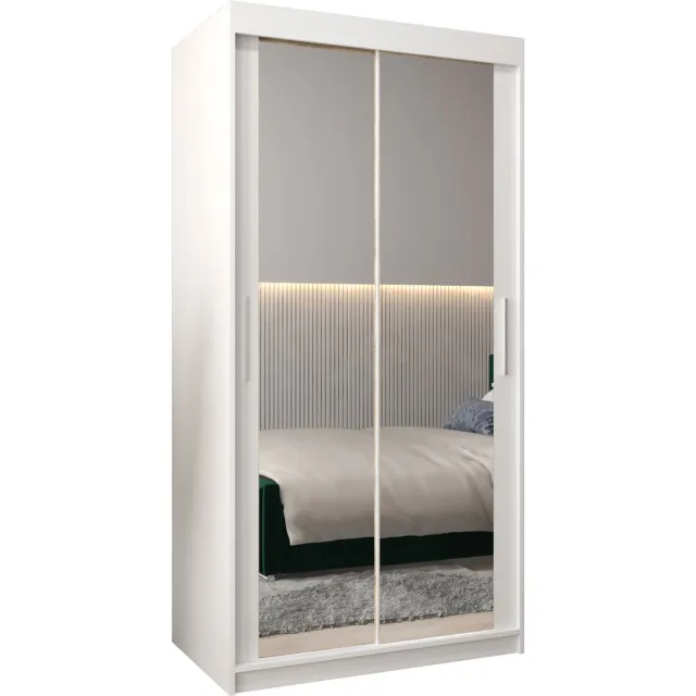 InspireME Kledingkast met 2 schuifdeuren, Modern-stijl, Kledingkast met planken (BxHxD): 100x200x62 - TORM III 100 Wit Mat met 2 lades