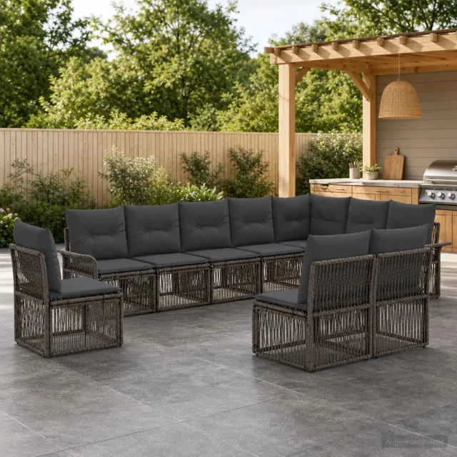 vidaXL Tuinbankenset 10 st 10-zits Grijs poly rattan