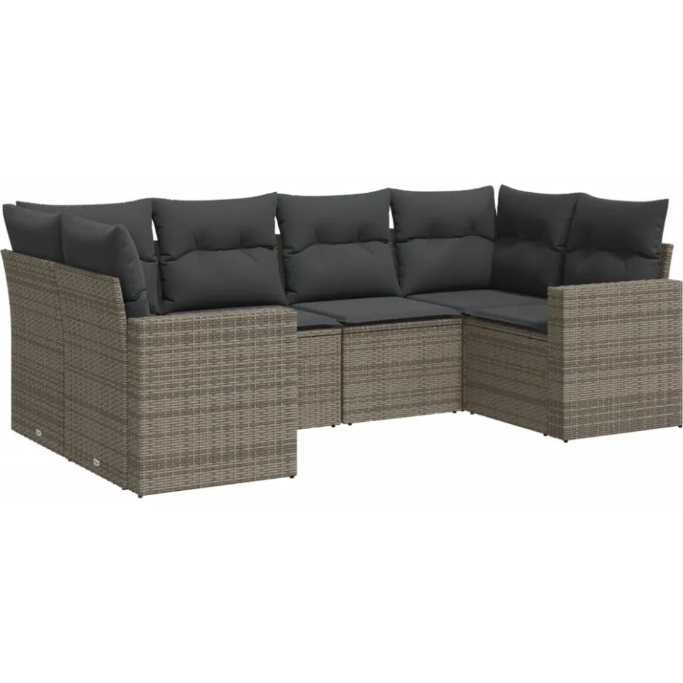 vidaXL 6-delige Loungeset met kussens poly rattan grijs, foto 3