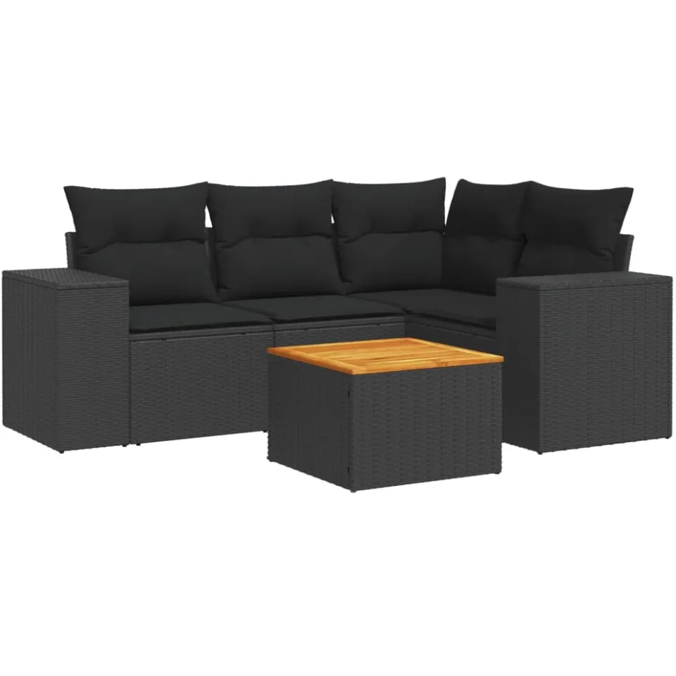 vidaXL 5-delige Loungeset met kussens poly rattan zwart, foto 3