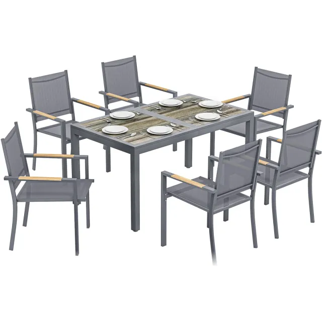 Outsunny Terras Eetset - Gegalvaniseerd staal, PSPC kunststof - Donkergrijs