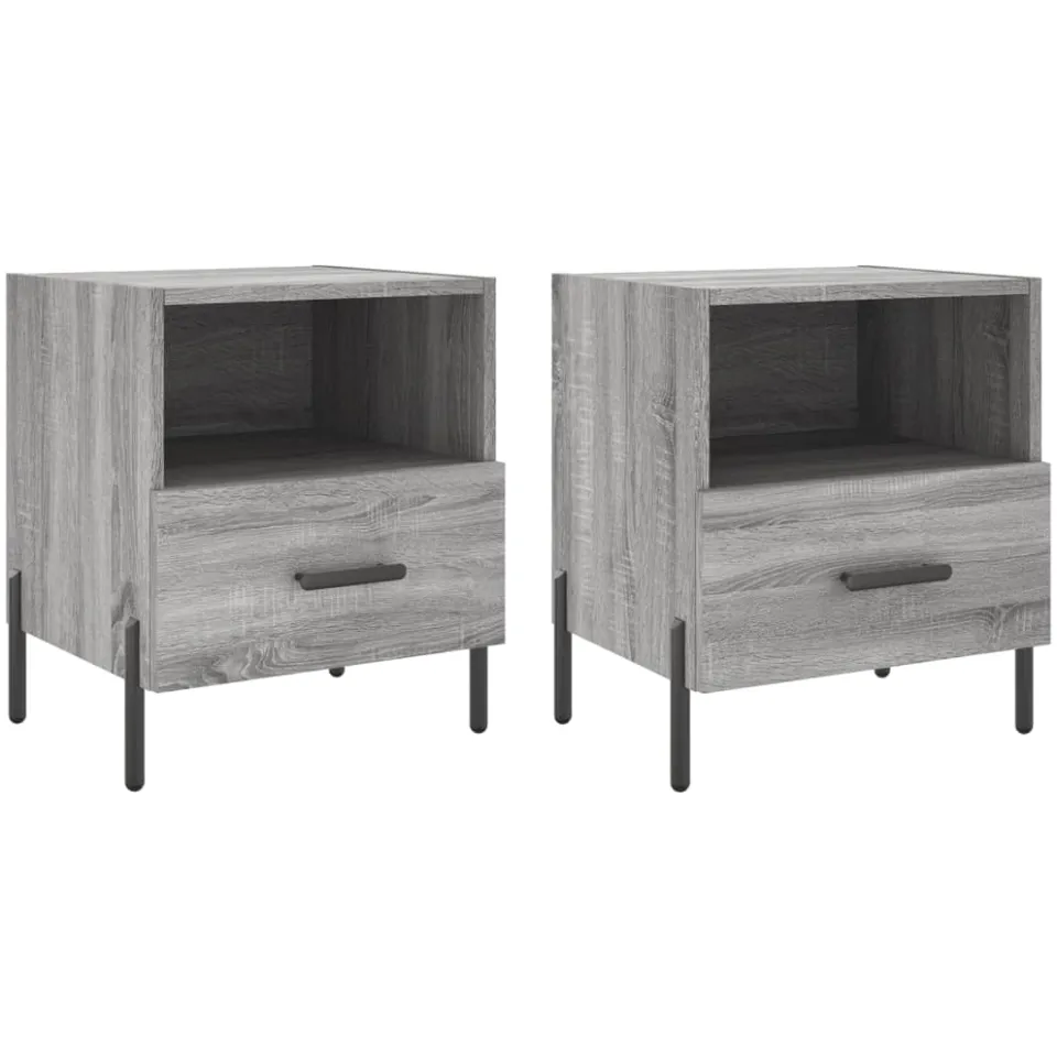 vidaXL Nachtkastjes 2 st 40x35x47,5 cm bewerkt hout grijs sonoma eiken, foto 3