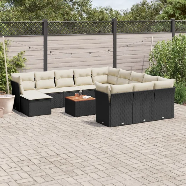 vidaXL 13-delige Loungeset met kussens poly rattan zwart, foto 2