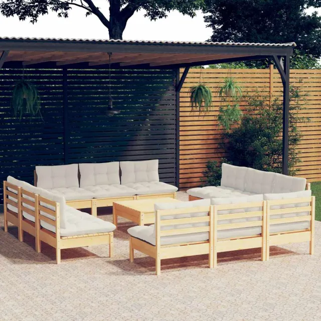 vidaXL 13-delige Loungeset met crèmekleurige kussens grenenhout, foto 2