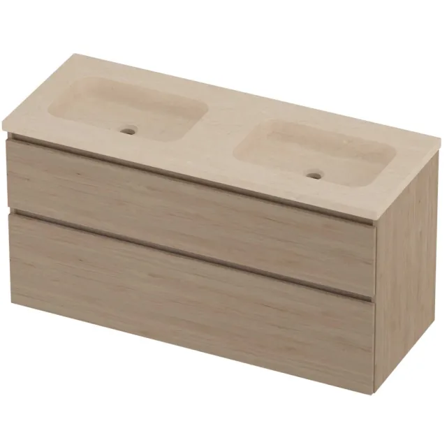 Proline Rollo Badmeubelset Hardsteen Elegant Dubbel 120x46x62 cm Sand Stone Ideal Oak Eiken