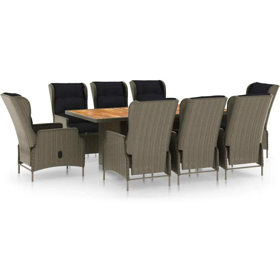 vidaXL 9-delige Tuinset met kussens poly rattan bruin, foto 3