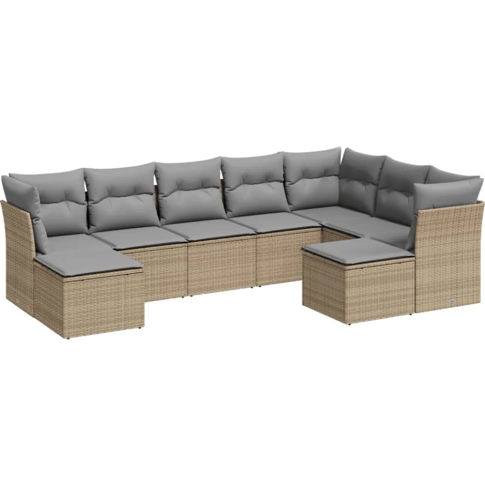 vidaXL 9-delige Loungeset met kussens poly rattan beige