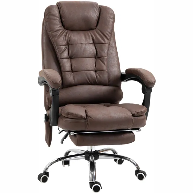Vinona Bureaustoel met massagefunctie - Met 6 vibratiepunten en warmtefunctie - In hoogte verstelbaar - Rugleuning verstelbaar tot 135° - Met voetensteun en afstandsbediening - 65 x 70 x 111-119 cm - Bruin