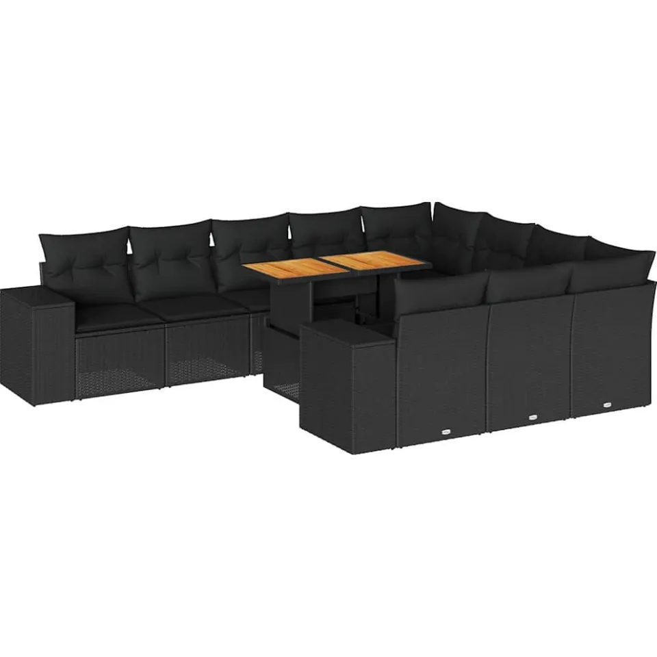 vidaXL 10-delige Loungeset met kussens poly rattan acacia zwart, foto 3