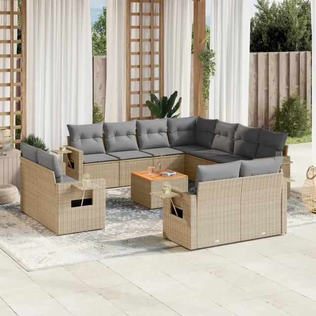 vidaXL 12-delige Loungeset met kussens poly rattan gemengd beige, foto 2