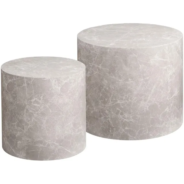 Nest of Nora Salontafel set van 2 - rond - marmerlook - bijzettafel Grijs