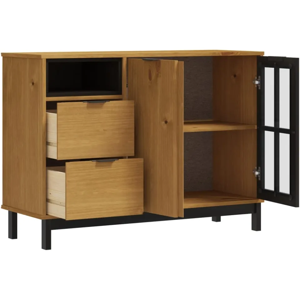 vidaXL Dressoir met glazen deuren FLAM 110x40x80 cm massief grenenhout Bruin