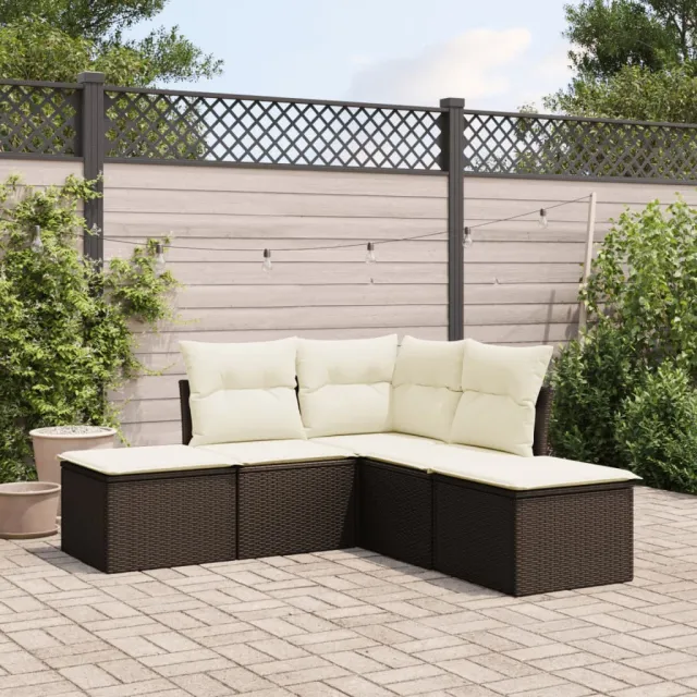 vidaXL 5-delige Loungeset met kussens poly rattan bruin, foto 2