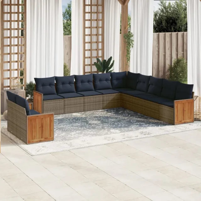 vidaXL 11-delige tuinbankset met kussens, grijs polyrotan