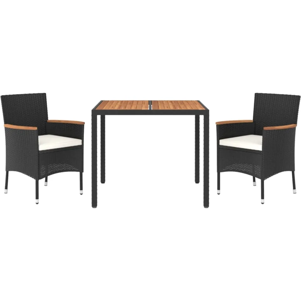 vidaXL 3-delige Tuinset met kussens poly rattan zwart